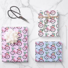 Niedliches Weihnachten Fahrrad Urlaub Pink Blau Ge Geschenkpapier Set