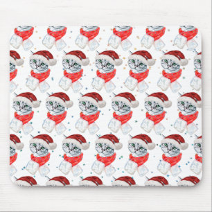 Niedliches Weihnachten Grau Tabby Cat Wasserfarbe Mousepad