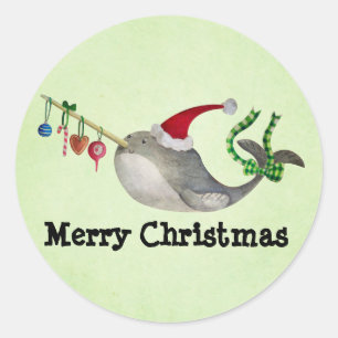 Niedliches Weihnachten Narwhal Runder Aufkleber