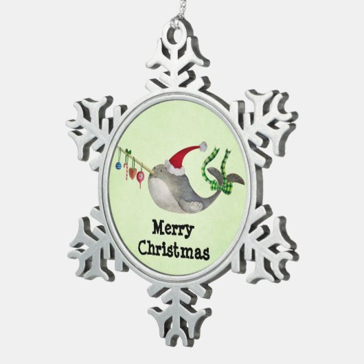 Niedliches Weihnachten Narwhal Schneeflocken Zinn-Ornament (Rechts)