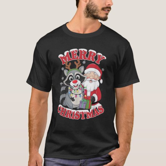 Niedliches Weihnachten Raccoon T-Shirt (Vorderseite)