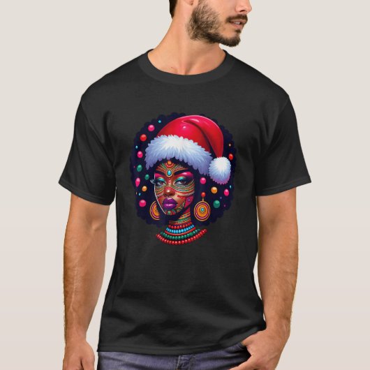 Niedliches Weihnachten Santa Pajama Afro T-Shirt (Vorderseite)