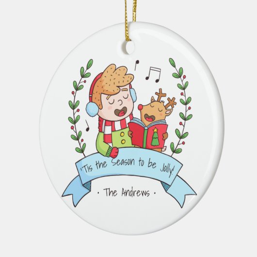 Niedliches Weihnachten singt Jungen-und Keramikornament (Links)