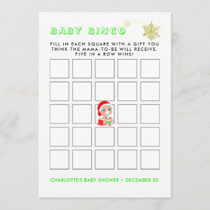 Niedliches Weihnachts-Baby-Babydusche Bingo-Spiel Einladung