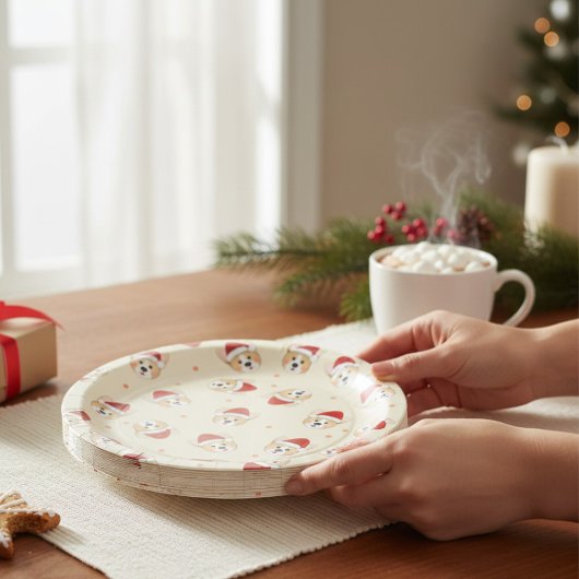 Niedliches Weihnachts-Corgi-Dog-Muster | Urlaub Pappteller