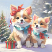 Niedliches Weihnachts-Corgis-Urlaubserlebnis Aufkleber (Vorderseite)