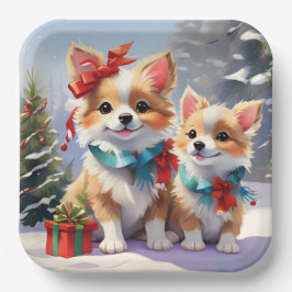 Niedliches Weihnachts-Corgis-Urlaubserlebnis Pappteller