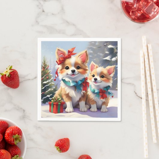 Niedliches Weihnachts-Corgis-Urlaubserlebnis Serviette (Beispiel)