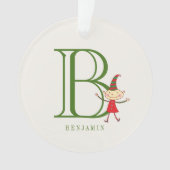 Niedliches Weihnachts-Elf-Monogram-Holiday-Kid-Fot Ornament (Vorderseite)
