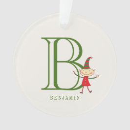 Niedliches Weihnachts-Elf-Monogram-Holiday-Kid-Fot Ornament