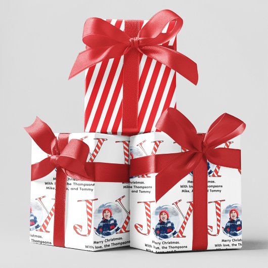 Niedliches Weihnachts-Foto Joy Typografy Custom Geschenkpapier Set