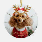 Niedliches Weihnachts-Foto Kindermädchen Hund Funn Keramik Ornament (Vorne)