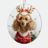 Niedliches Weihnachts-Foto Kindermädchen Hund Funn Keramik Ornament (Links)