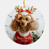 Niedliches Weihnachts-Foto Kindermädchen Hund Funn Keramik Ornament (Hinten)