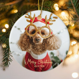 Niedliches Weihnachts-Foto Kindermädchen Hund Funn Keramik Ornament