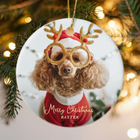 Niedliches Weihnachts-Foto Kindermädchen Hund Funn Keramik Ornament