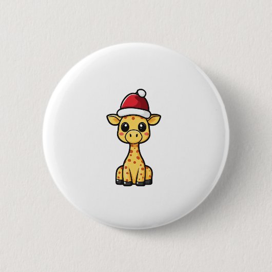 Niedliches Weihnachts-Giraffe-Comic Button (Vorderseite)