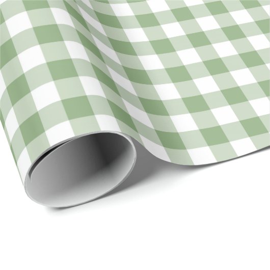 Niedliches Weihnachts-Grün/Weiß-Gingham-Muster Geschenkpapier (Rolleneckpunkt)