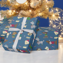 Niedliches Weihnachts-Hundeschema auf Blue Geschenkpapier