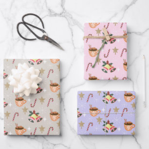 Niedliches Weihnachts-Kakao-Party-Muster Geschenkpapier Set
