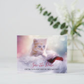Niedliches Weihnachts-Kitten-Party Save the Date Postkarte (Stehend Vorderseite)
