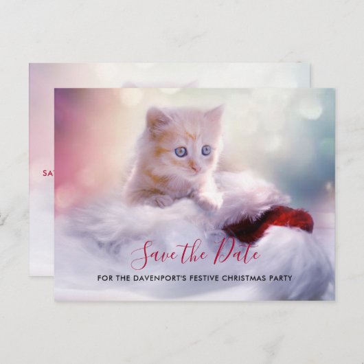 Niedliches Weihnachts-Kitten-Party Save the Date Postkarte (Vorne/Hinten)