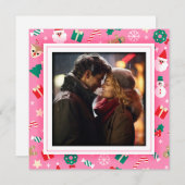 Niedliches Weihnachts-Rosa-Foto Feiertagskarte (Vorne/Hinten)