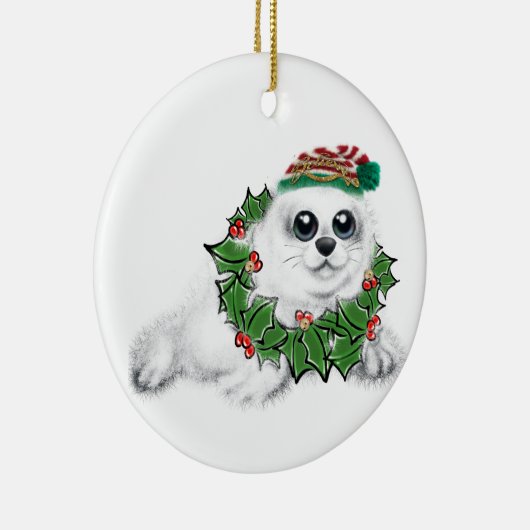 Niedliches Weihnachts-Siegel-Jungtier in der Arkti Keramik Ornament (Rechts)