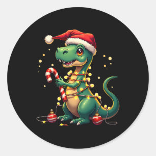 Niedliches Weihnachts T-rex Shirt Dinosaurier leuc Runder Aufkleber