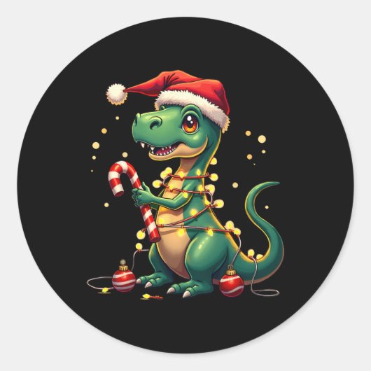 Niedliches Weihnachts T-rex Shirt Dinosaurier leuc Runder Aufkleber (Vorderseite)