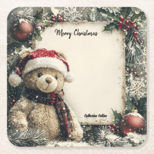 Niedliches Weihnachts-Teddybären-Illustrationsdesi Rechteckiger Pappuntersetzer
