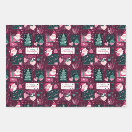 Niedliches Weihnachts-Weihnachtsbild Geschenkpapier Set