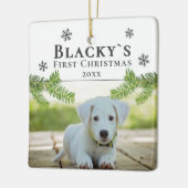 Niedliches Weihnachts-Welpen-Foto Keramikornament (Links)