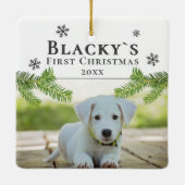 Niedliches Weihnachts-Welpen-Foto Keramikornament (Rückseite)