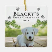 Niedliches Weihnachts-Welpen-Foto Keramikornament (Vorderseite)