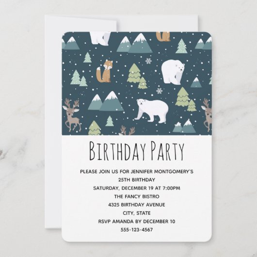 Niedliches Weihnachts-Winter-Tiere Muster Party Einladung (Vorderseite)