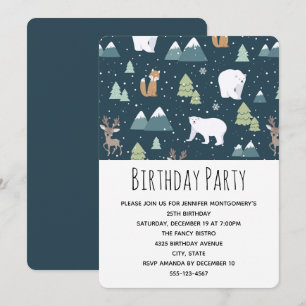 Niedliches Weihnachts-Winter-Tiere Muster Party Einladung