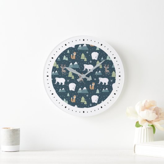Niedliches Weihnachts-Wintertiermuster Große Wanduhr (Zuhause)