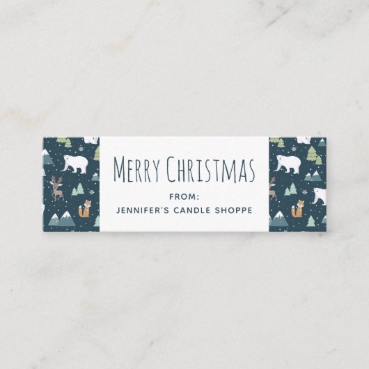 Niedliches Weihnachts-Wintertiermuster Mini Visitenkarte (Vorderseite)