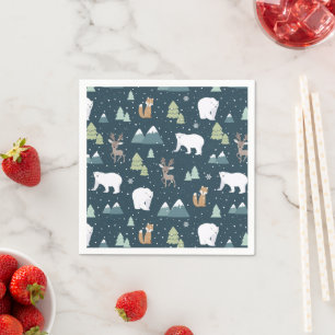 Niedliches Weihnachts-Wintertiermuster Serviette