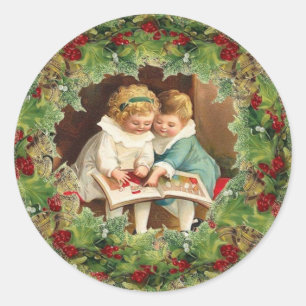 Niedliches Weihnachtsaufkleber-Kinderablesen Runder Aufkleber