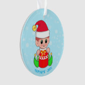 Niedliches Weihnachtsbaby Elf, Individuelle Name a Ornament (Vorderseite)