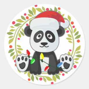 Niedliches Weihnachtsbaby Panda Runder Aufkleber