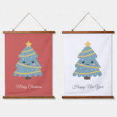 Niedliches Weihnachtsbaum-Hängeband Wandteppich Mit Holzrahmen (Doppelt)