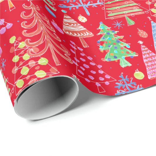 Niedliches Weihnachtsbaum Rotes grünes Blaues Must Geschenkpapier (Rolleneckpunkt)