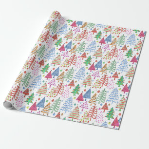 Niedliches Weihnachtsbaum Rotes grünes rosa Blaue Geschenkpapier