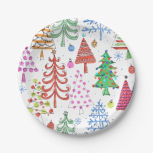 Niedliches Weihnachtsbaum Rotes grünes rosa Blaue Pappteller