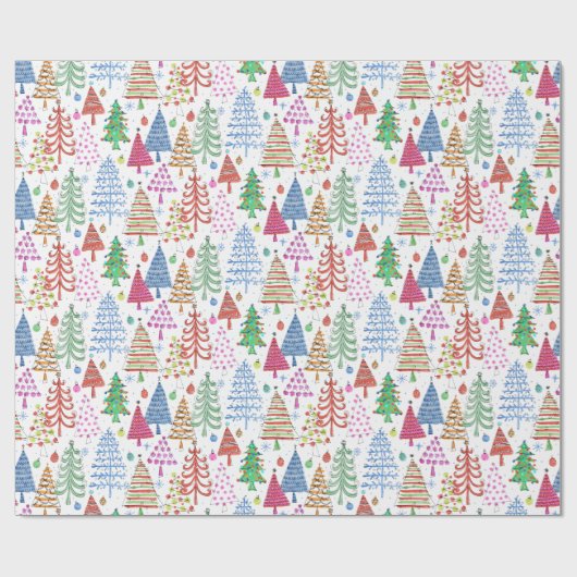 Niedliches Weihnachtsbaum Rotes grünes rosa Blaues Geschenkpapier (Flach)