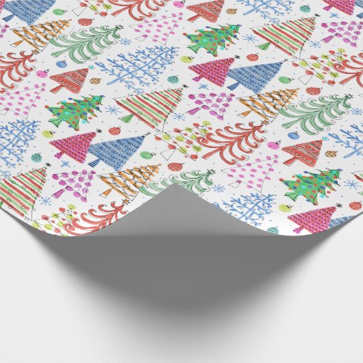 Niedliches Weihnachtsbaum Rotes grünes rosa Blaues Geschenkpapier (Ecke)