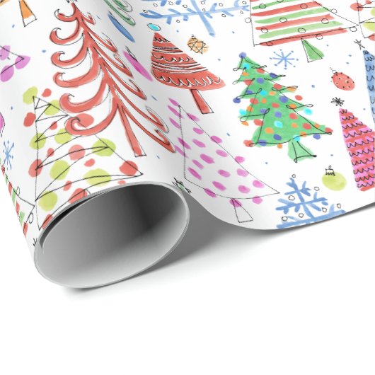 Niedliches Weihnachtsbaum Rotes grünes rosa Blaues Geschenkpapier (Rolleneckpunkt)